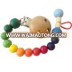 Natural Wood Pacifier Clips Suspender Dummy Clips With Silicon Teething Beads